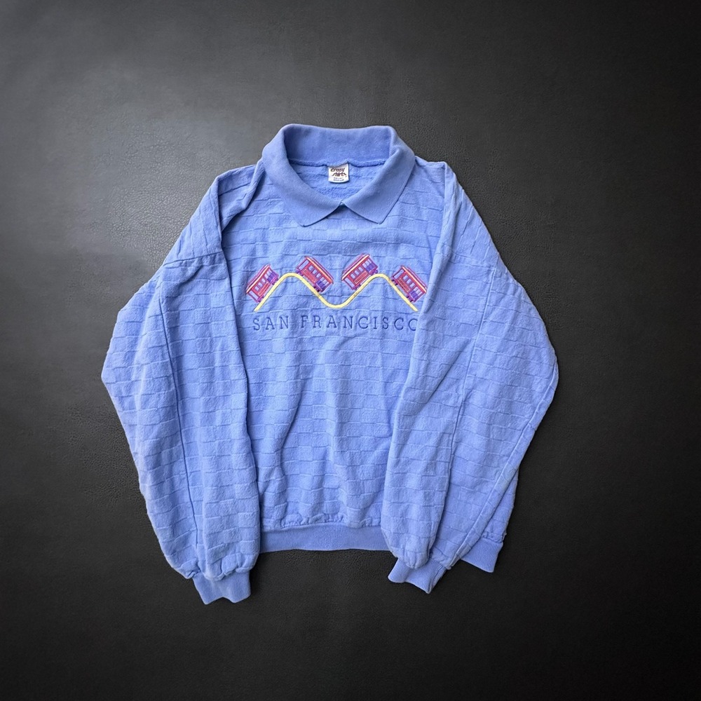 Vintage Crazy Shirts Hawaii Sweatshirt Mens Medium Blue USA Quilted 90s Boxy